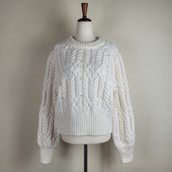 House of Harlow 1960 Sweater Large Cream Cableknit Pearls Chunky Boho Grannycore - Picture 1 of 9